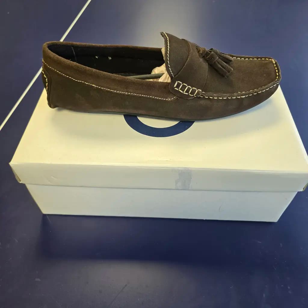 LAMBRETTA MONZA SLIP ON BROWN SUEDE SHOES MENS — (22410)