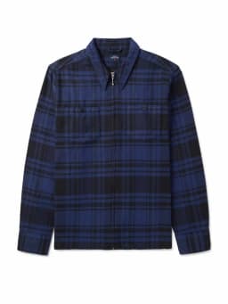 NOAH HEAVYWEIGHT ZIP-UP FLANNEL - BLACK/BLUE — (s116fw24bbl)