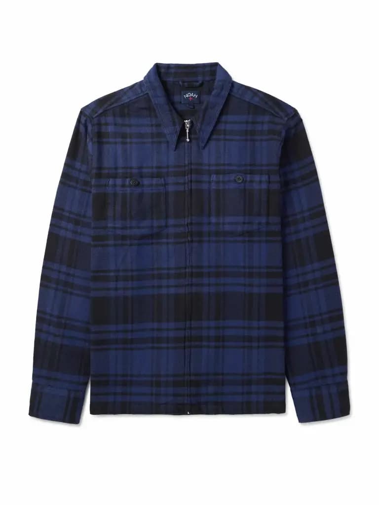 NOAH HEAVYWEIGHT ZIP-UP FLANNEL - BLACK/BLUE — (s116fw24bbl)