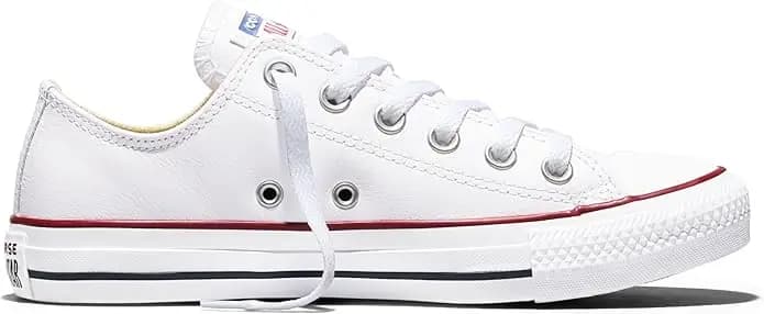 CONVERSE CHUCK TAYLOR LEATHER OX TRAINERS - Leather Optical White — (132173c)