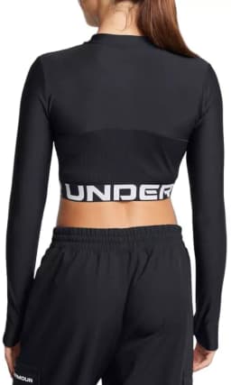 UNDER ARMOUR W AUTHENTICS RIB CROP 1/4 ZIP - BLACK / WHITE