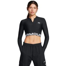 UNDER ARMOUR W AUTHENTICS RIB CROP 1/4 ZIP - BLACK / WHITE