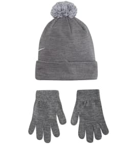 NIKE NIKE SWOOSH POM BEANIE & GLOVE SET - DK GREY HEATHER — (9a2695-042)