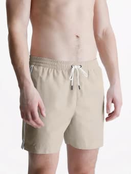 CALVIN KLEIN SWIM CORE LOGO TAPE SWIM SHORT - STONY BEIGE -  STONY BEIGE