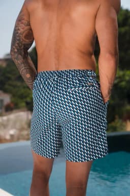 BELIER ILLUSION PRINT SWIM SHORT - BLUE MONO — (bm-097-blue-mono)