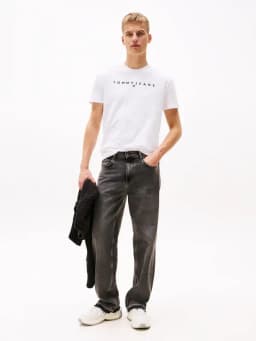 Tommy Hilfiger TOMMY JEANS REG LINEAR LOGO TEE - WHITE — (dm0dm20744ybr)