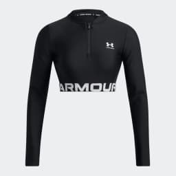 UNDER ARMOUR W AUTHENTICS RIB CROP 1/4 ZIP - BLACK / WHITE — (1388692-001)