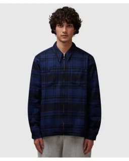 NOAH HEAVYWEIGHT ZIP-UP FLANNEL - BLACK/BLUE — (s116fw24bbl)