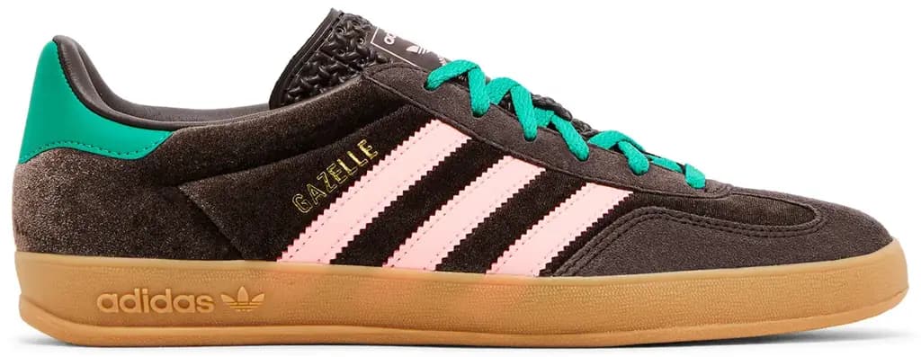 ADIDAS ORIGINALS GAZELLE INDOOR - DARK BROWN/GLOW PINK/COURT GREEN — (ji2714)
