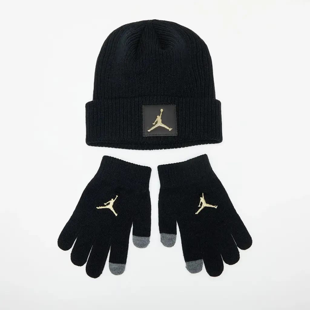 JORDAN METAL JUMPMAN PATCH BEANIE SET - BLACK/GOLD — (9a0604-k5x)