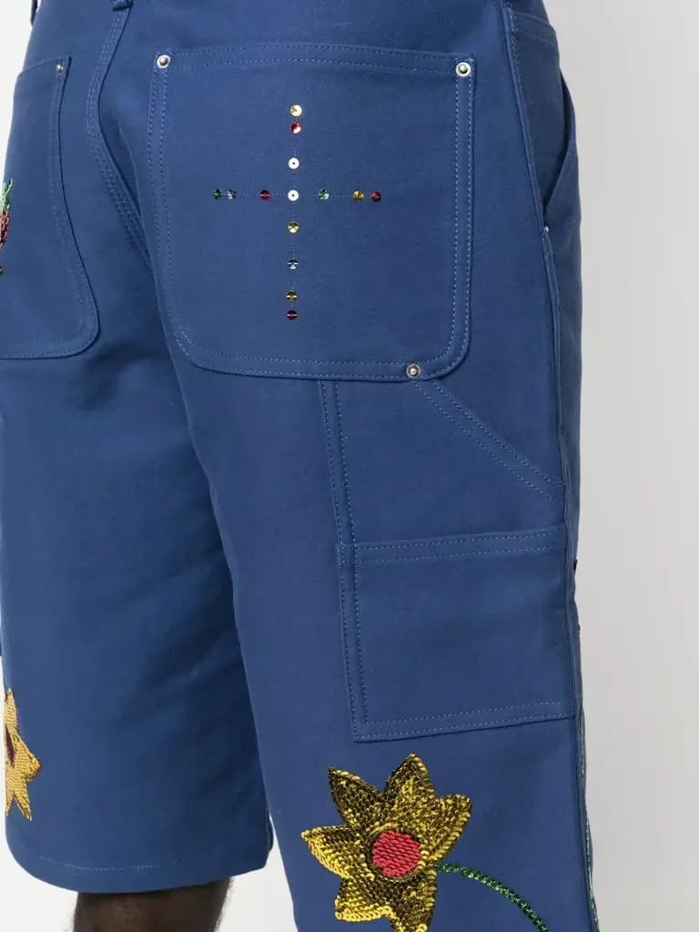 SKY HIGH FARM EMBROIDERED WORKWEAR DENIM SHORTS - BLUE — (shf03p011-1)