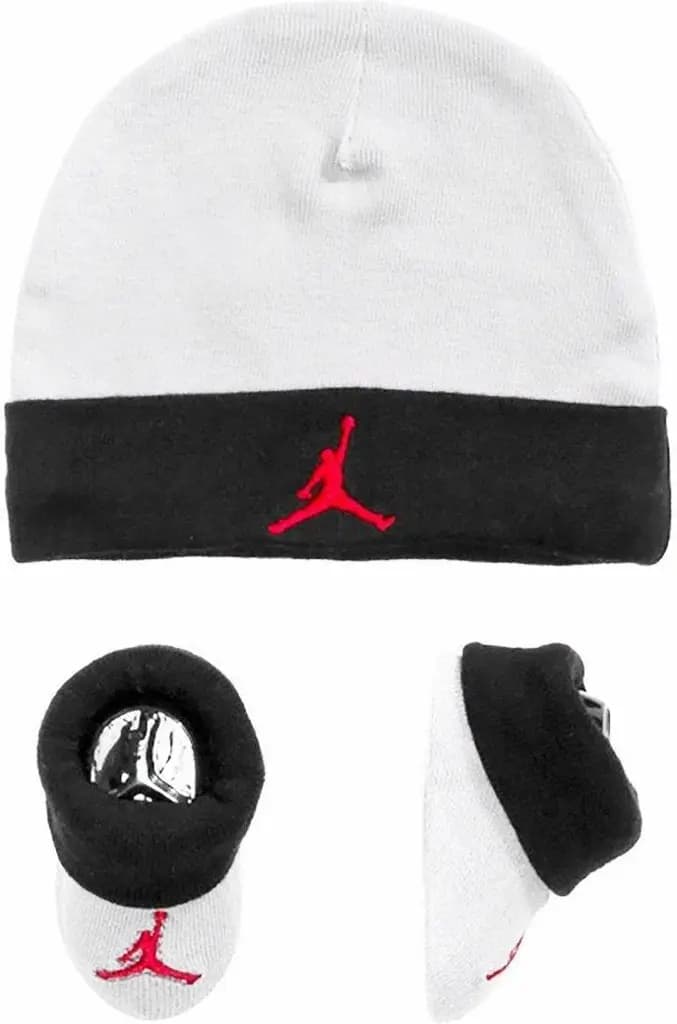 JORDAN CRIB HAT/BOOTIE SET - WHITE/RED/BLK