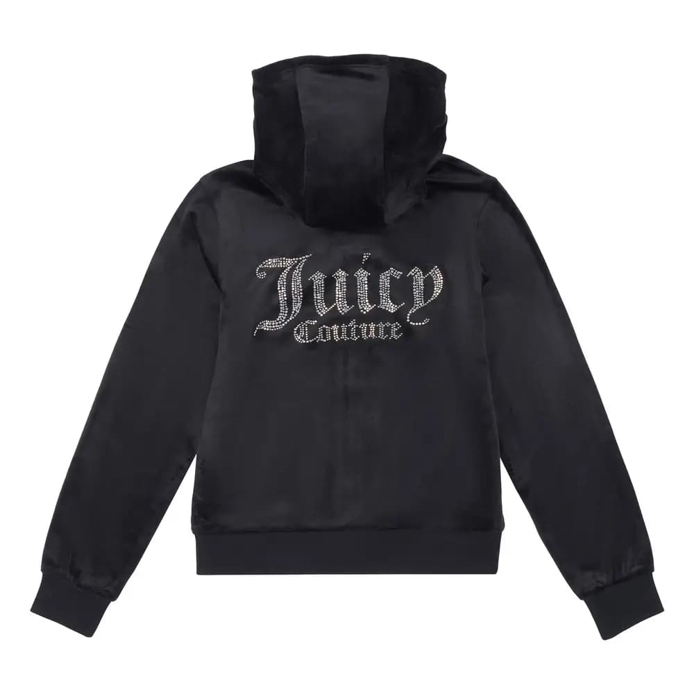 JUICY COUTURE Diamante Velour Zip Through Hoodie - Jet Black