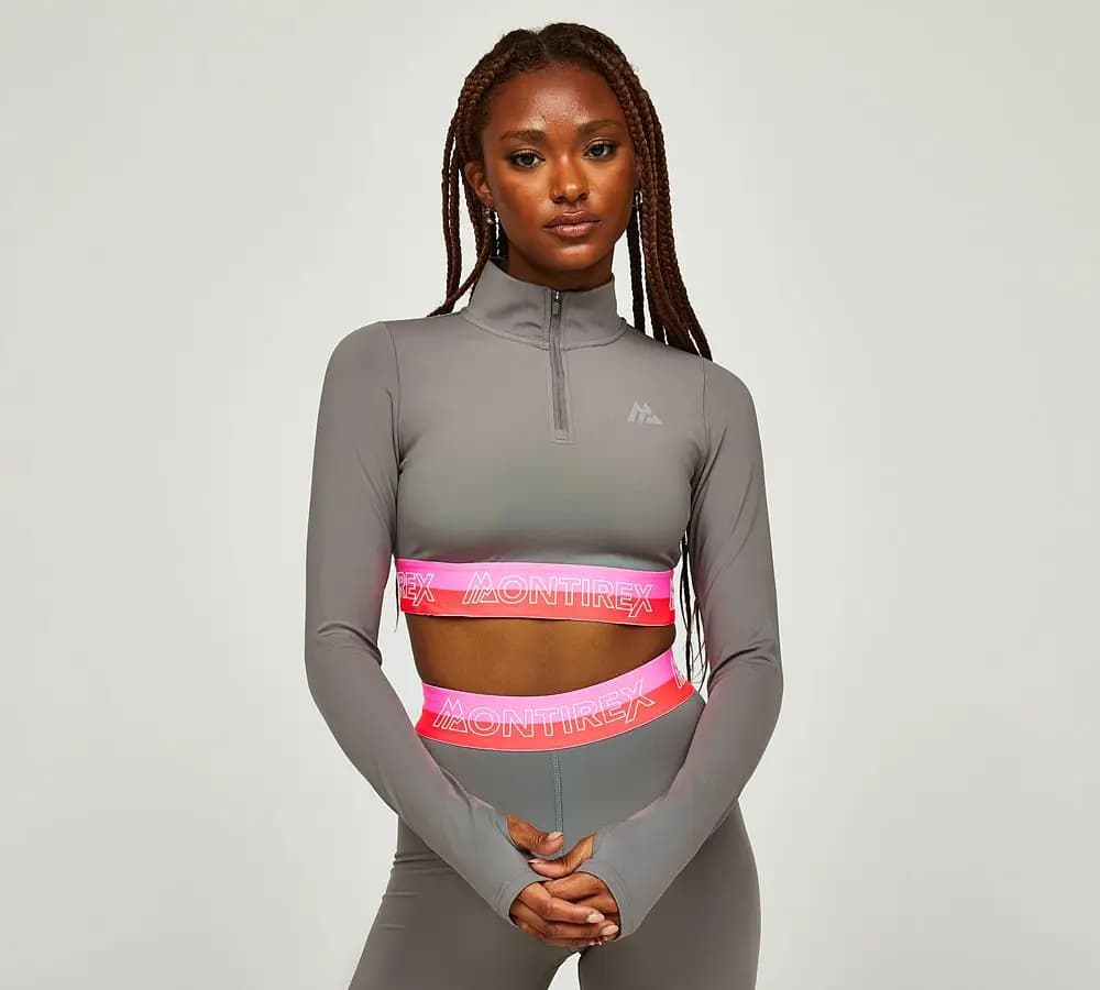MONTIREX ICON CONTRAST CROP 2.0 1/4 ZIP - WINTER SKY/FUCHSIA/SHOCKING PINK — (654987-1409)