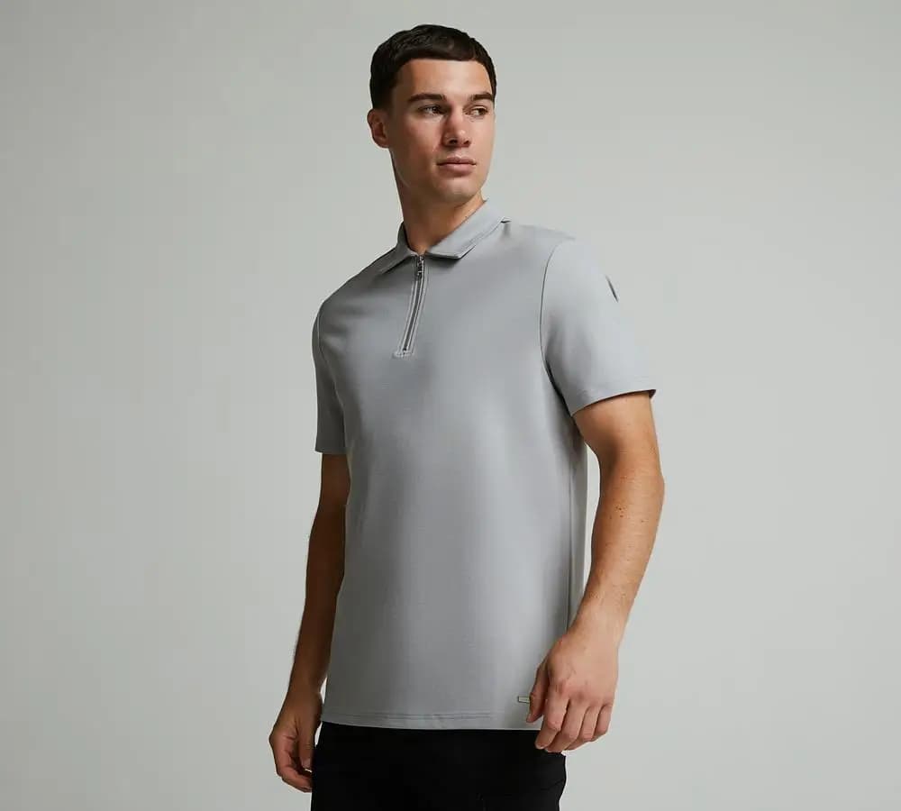 BELIER S/S PREMIUM ZIP POLO - PEBBLE — (bm266-pebble)