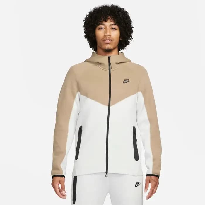 NIKE TECH FLC WR CB FZ HOOD - SUMMIT WHITE/KHAKI — (fb7921-121)
