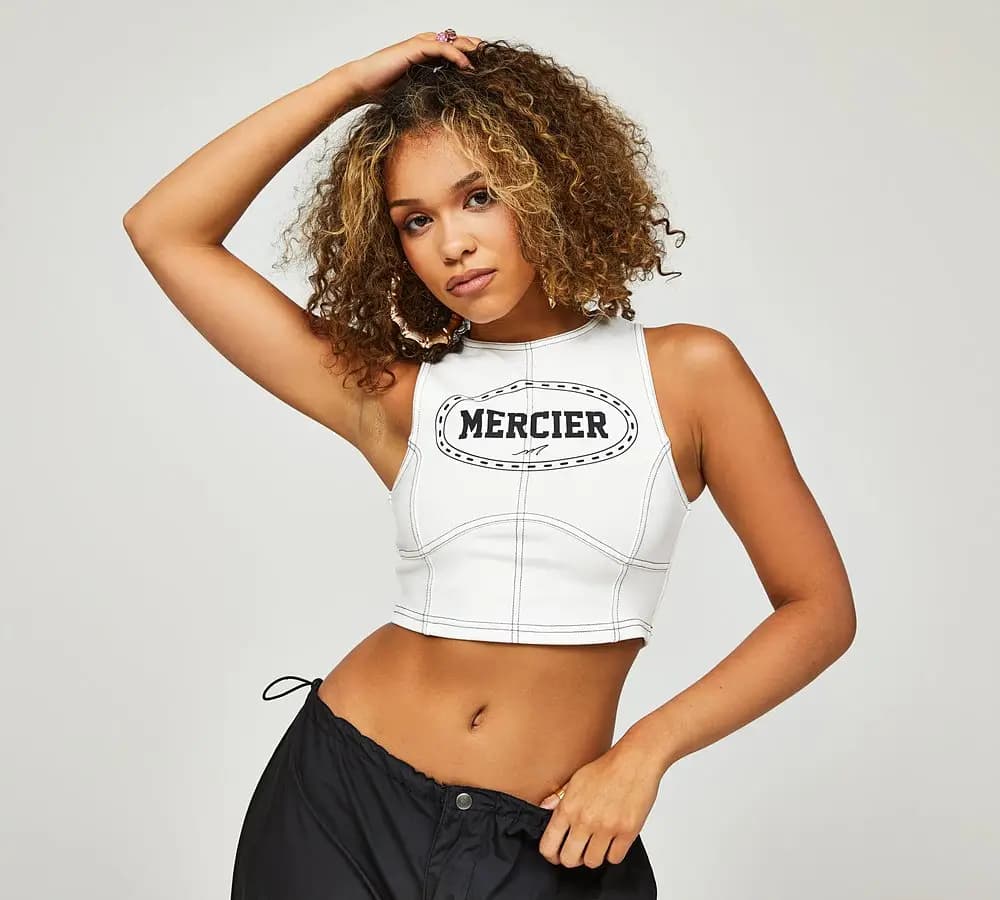 MERCIER MAISON STITCH CORSET CROP - WHITE/ BLACK — (merc-w249-wht)