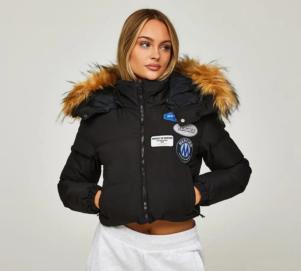 MERCIER W ORIGINAL BADGE FUR PUFFER - BLACK — (w462-black)