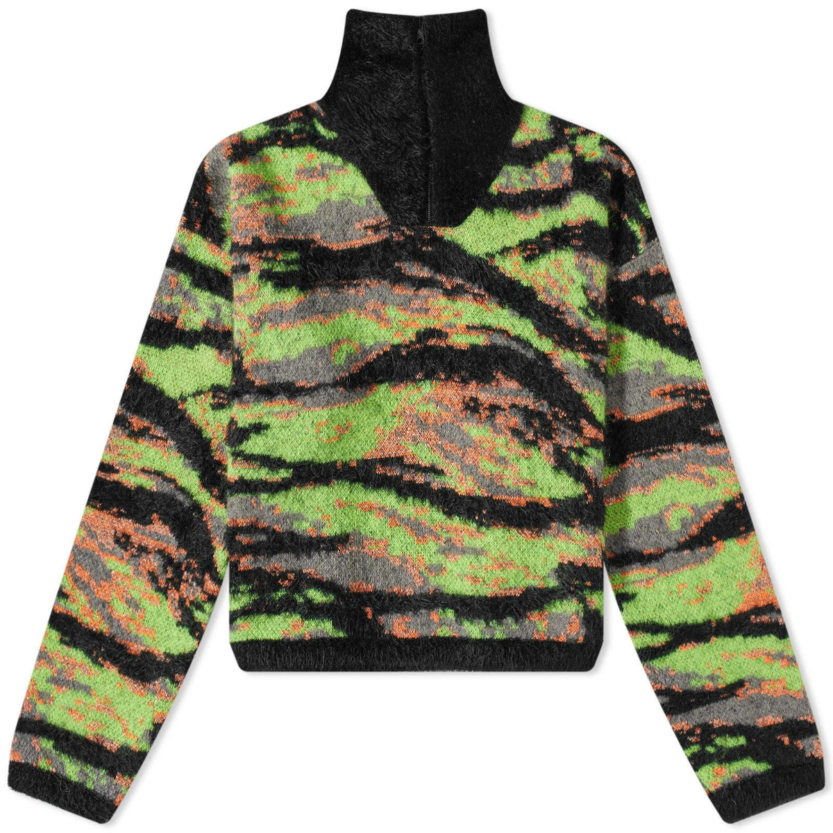ERL TIGER RAVE KNITTED QZ SWEATER  - GREEN