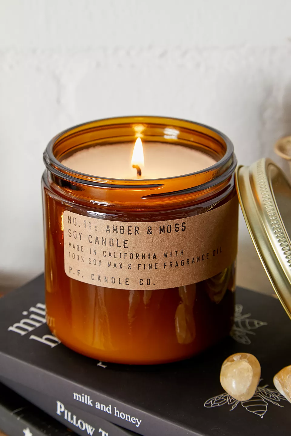 P.F. CANDLE CO NO.11 AMBER & MOSS 12.5 OZ SOY CANDLE - BROWN