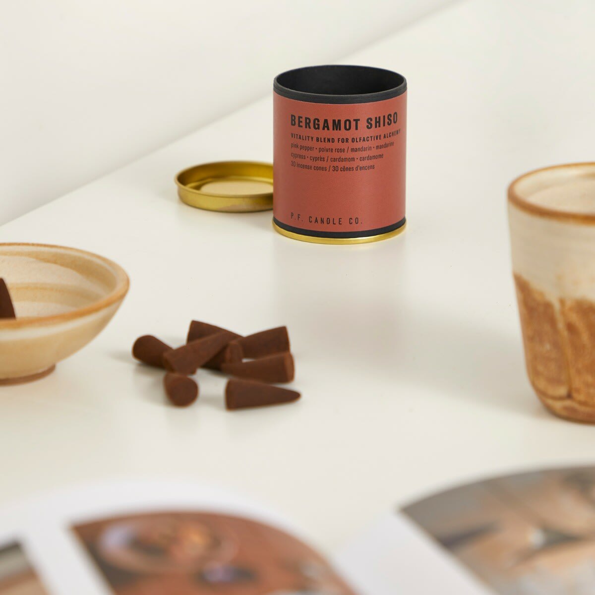 P.F. CANDLE CO BERGAMOT SHISO INCENSE CONES - BROWN