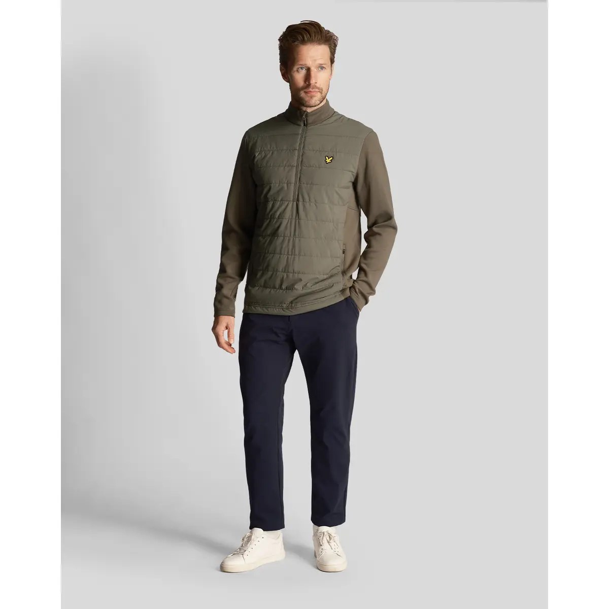LYLE & SCOTT BAFFLE QUILTED QUARTER ZIP MIDLAYER - CACTUS GREEN