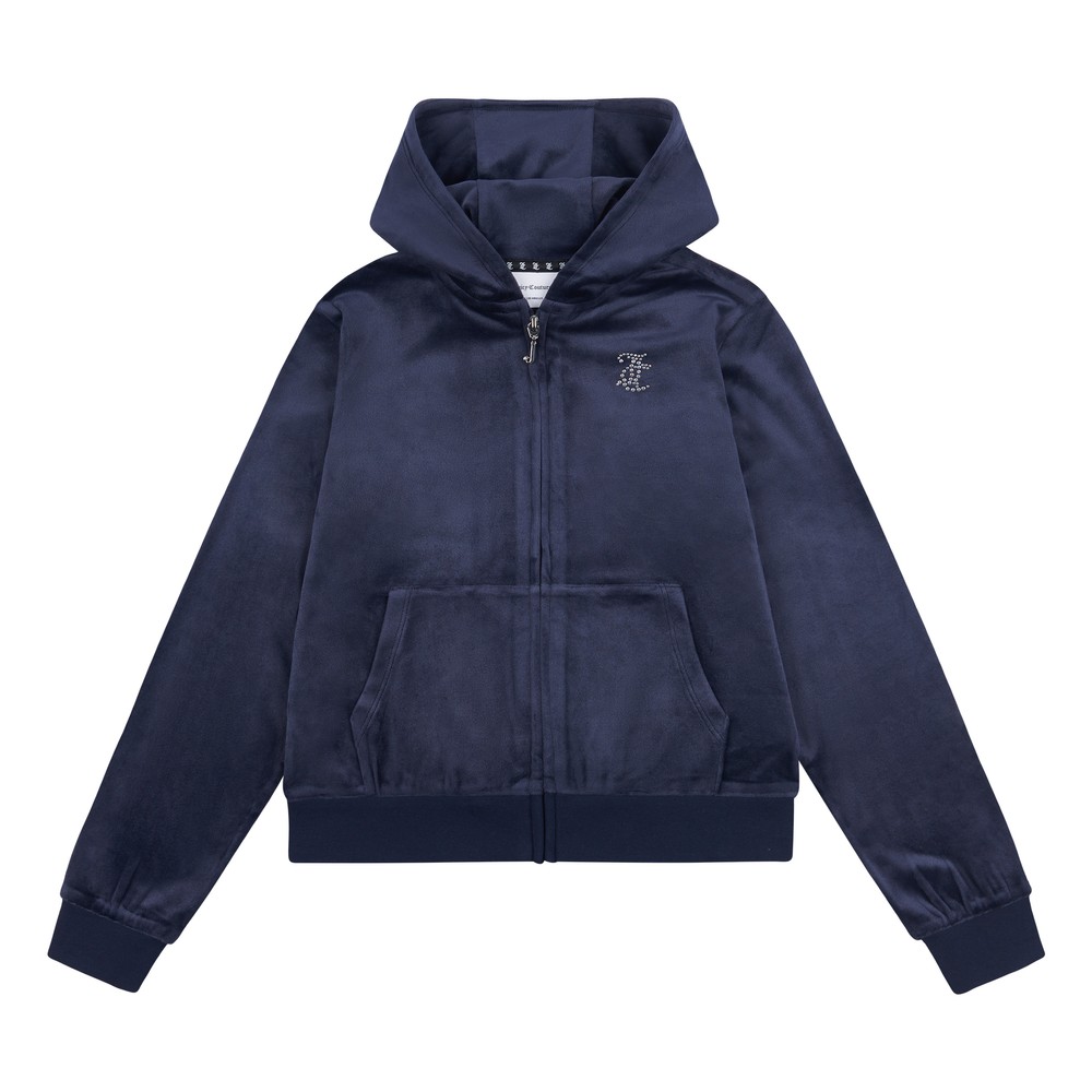 JUICY COUTURE DIAMANTE VELOUR HOOD - AMPARO BLUE