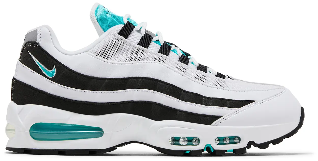 NIKE AIR MAX 95 OG BLACK BORDER TRAINERS - WHITE/HYPER JADE/BLACK/METALLIC SILVER
