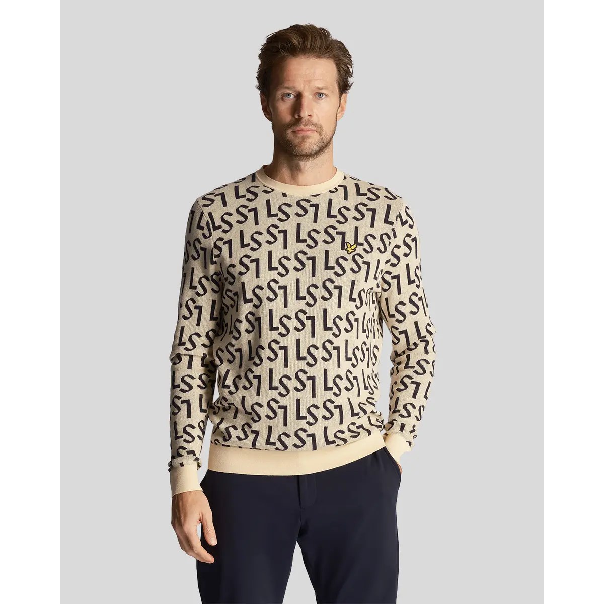 LYLE & SCOTT MONOGRAM KNITTED CREW NECK - SAND DUNE