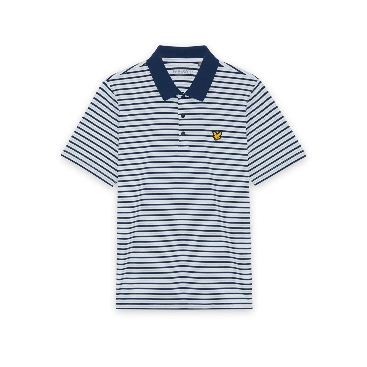 LYLE & SCOTT GOLF STRIPED POLO - WHITE / AQUAMARINE