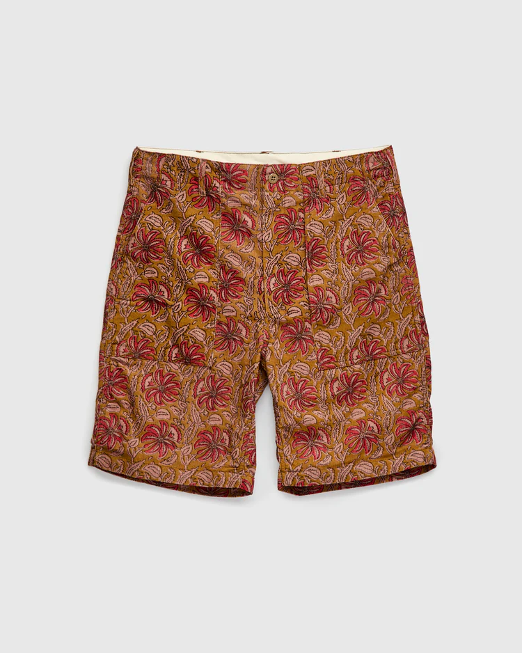 ENGINEERED GARMENTS FATIGUE SHORT - KHAKI FLORAL PRINTED CORDUROY