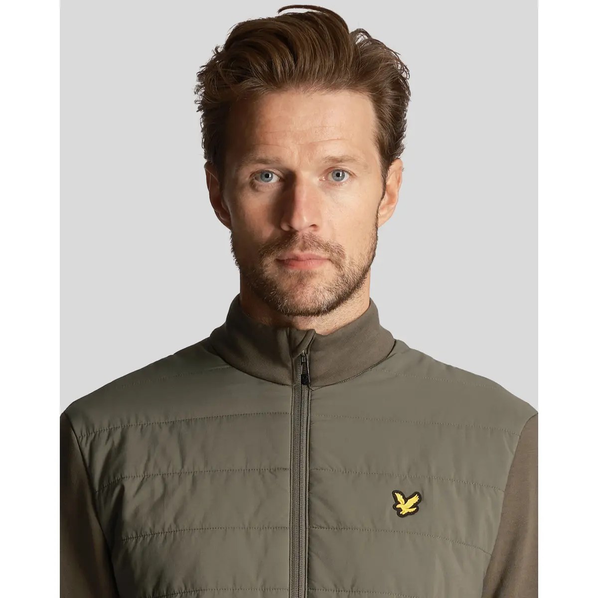 LYLE & SCOTT BAFFLE QUILTED QUARTER ZIP MIDLAYER - CACTUS GREEN
