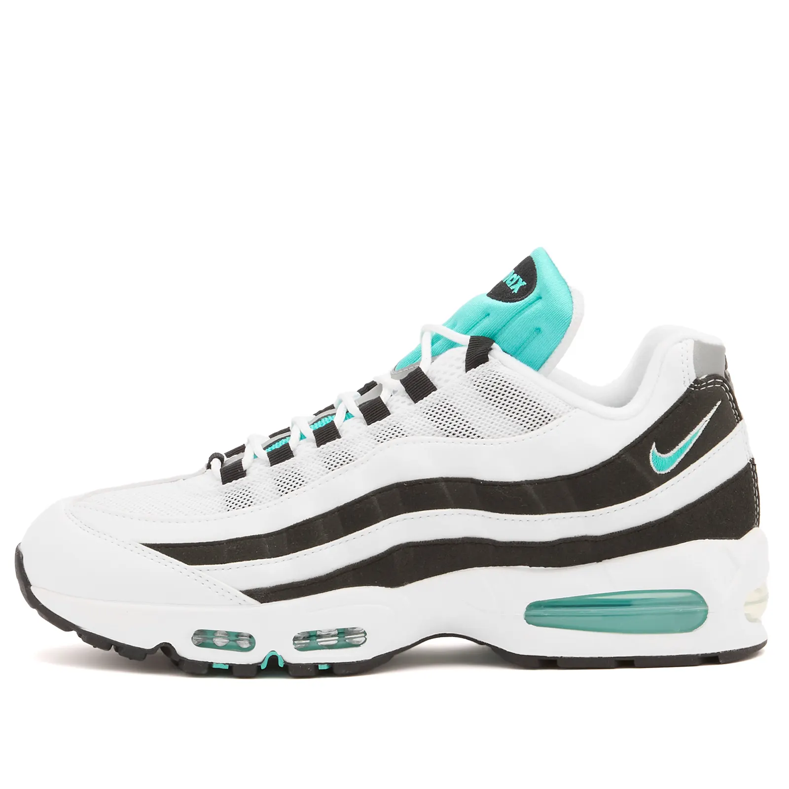 NIKE AIR MAX 95 OG BLACK BORDER TRAINERS - WHITE/HYPER JADE/BLACK/METALLIC SILVER
