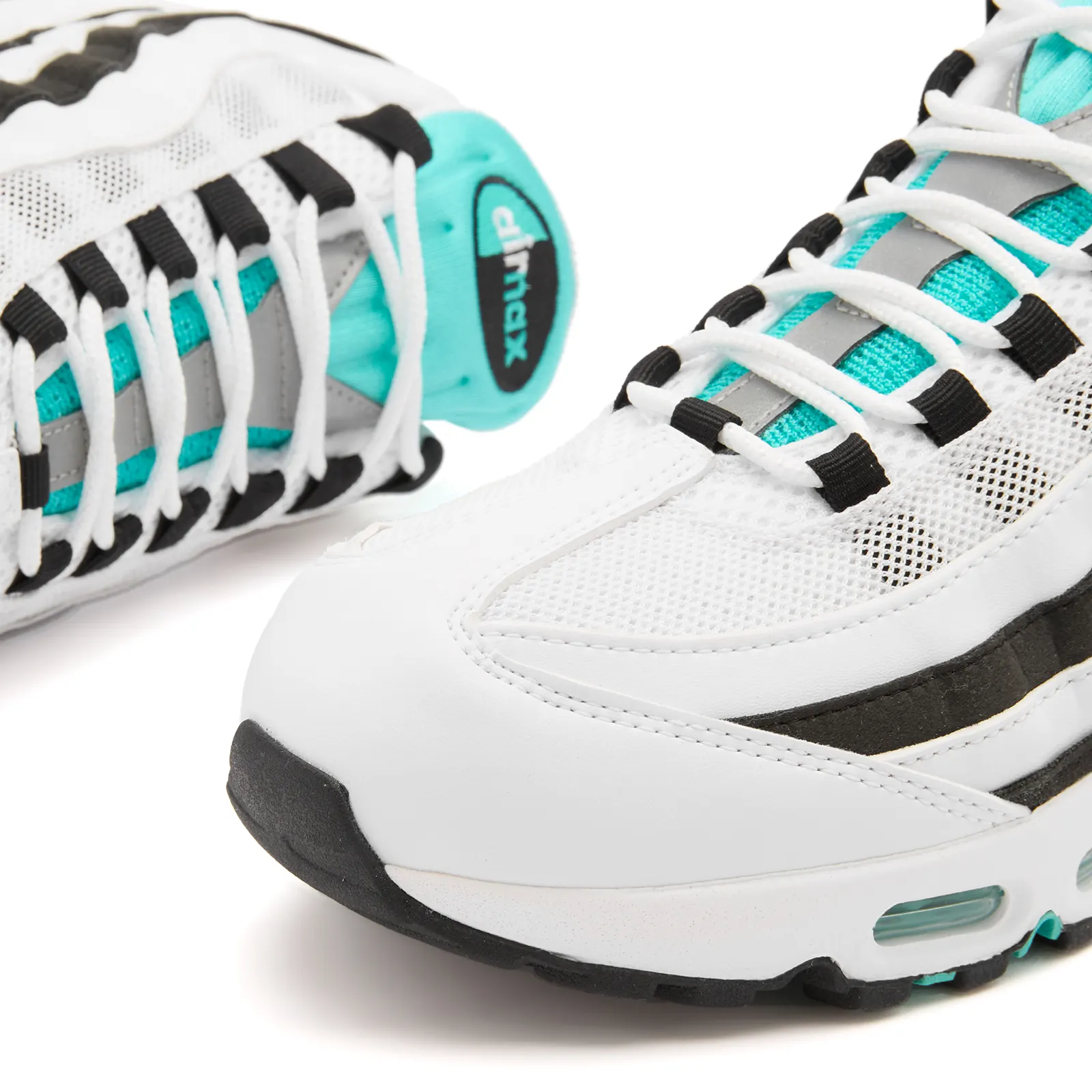 NIKE AIR MAX 95 OG BLACK BORDER TRAINERS - WHITE/HYPER JADE/BLACK/METALLIC SILVER