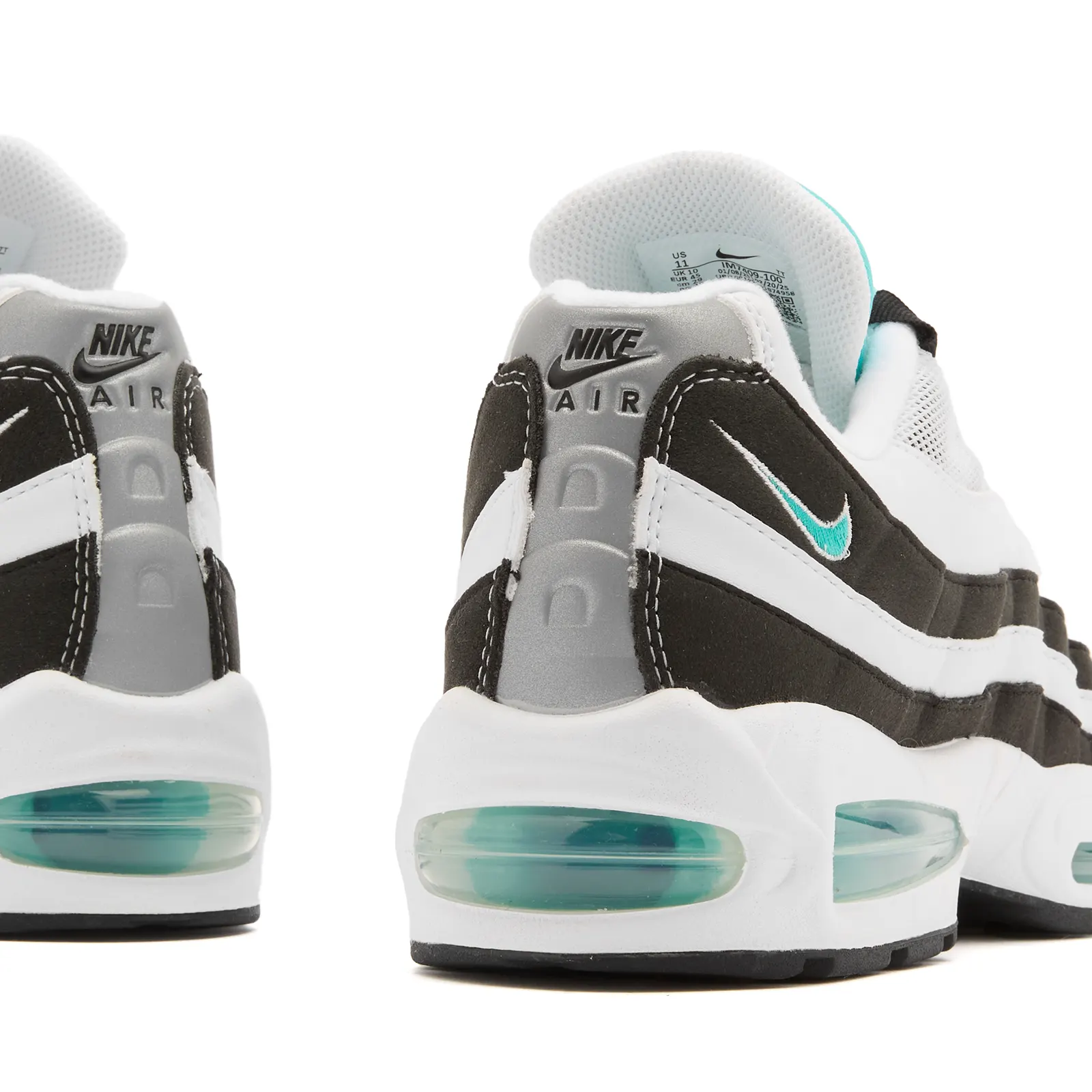NIKE AIR MAX 95 OG BLACK BORDER TRAINERS - WHITE/HYPER JADE/BLACK/METALLIC SILVER