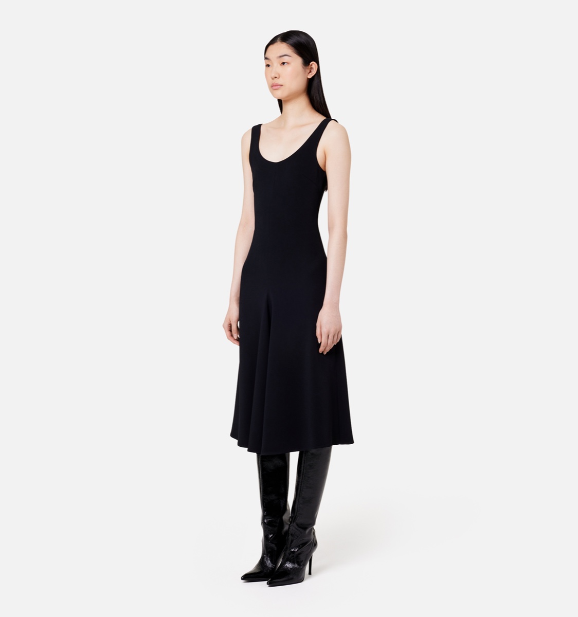 AMI PARIS DRESS WITH GODETS - BLACK