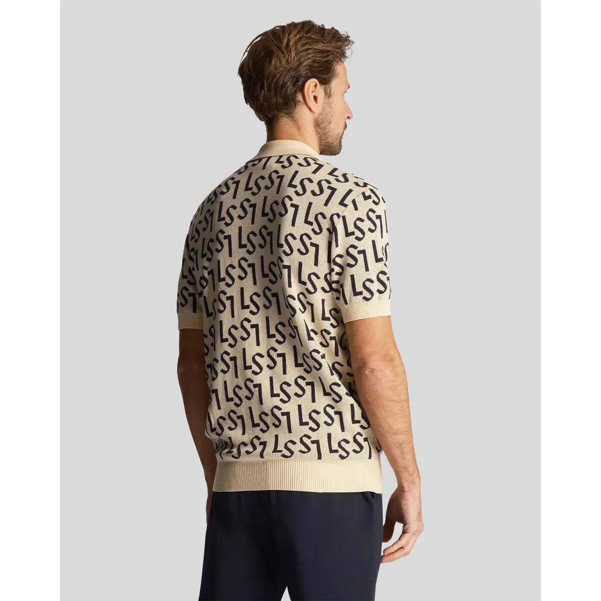 LYLE & SCOTT MONOGRAM KNITTED POLO - SAND DUNE
