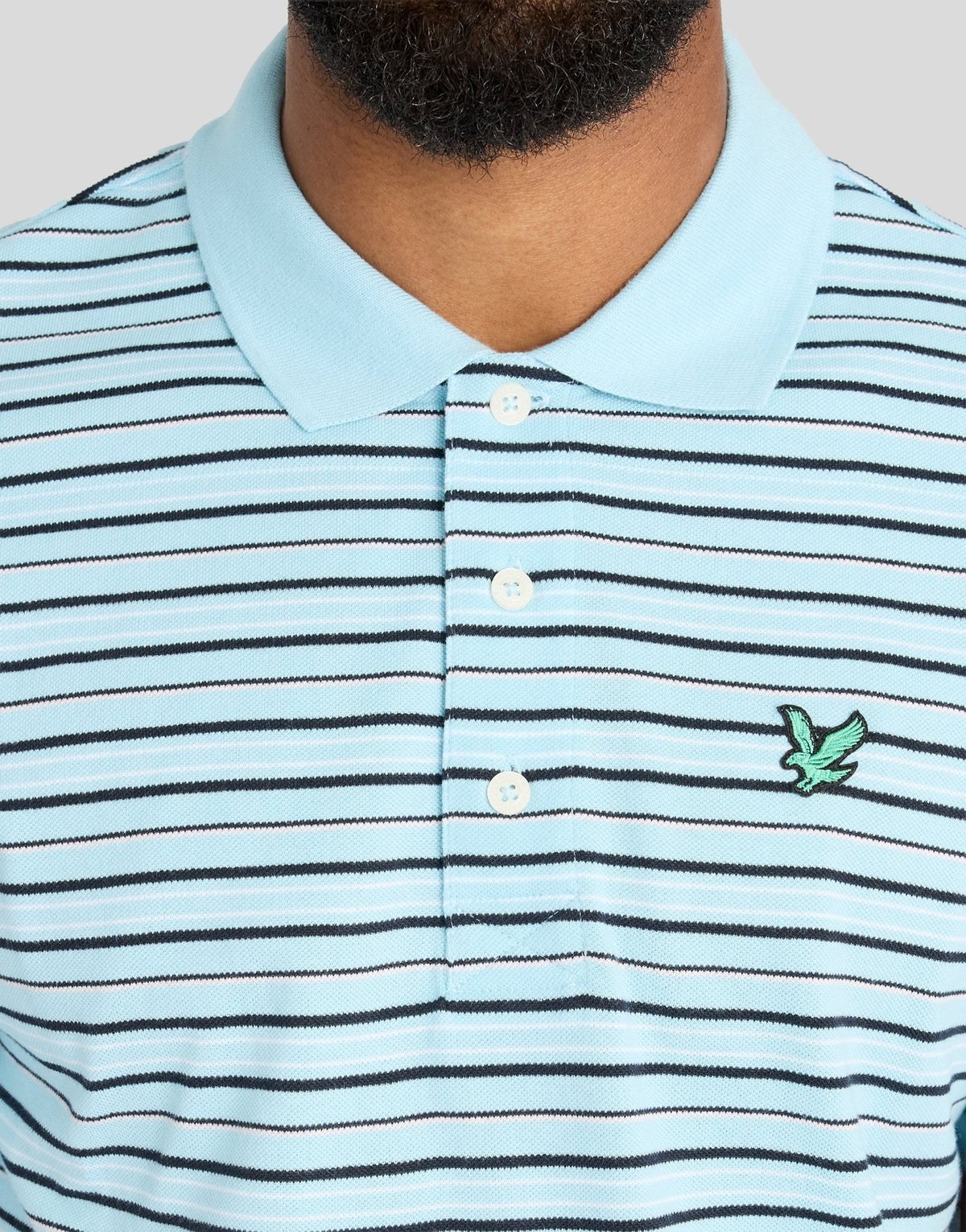LYLE & SCOTT GOLF STRIPE POLO SHIRT - SEA BREEZE BLUE / DARK NAVY / SUBTLE PINK