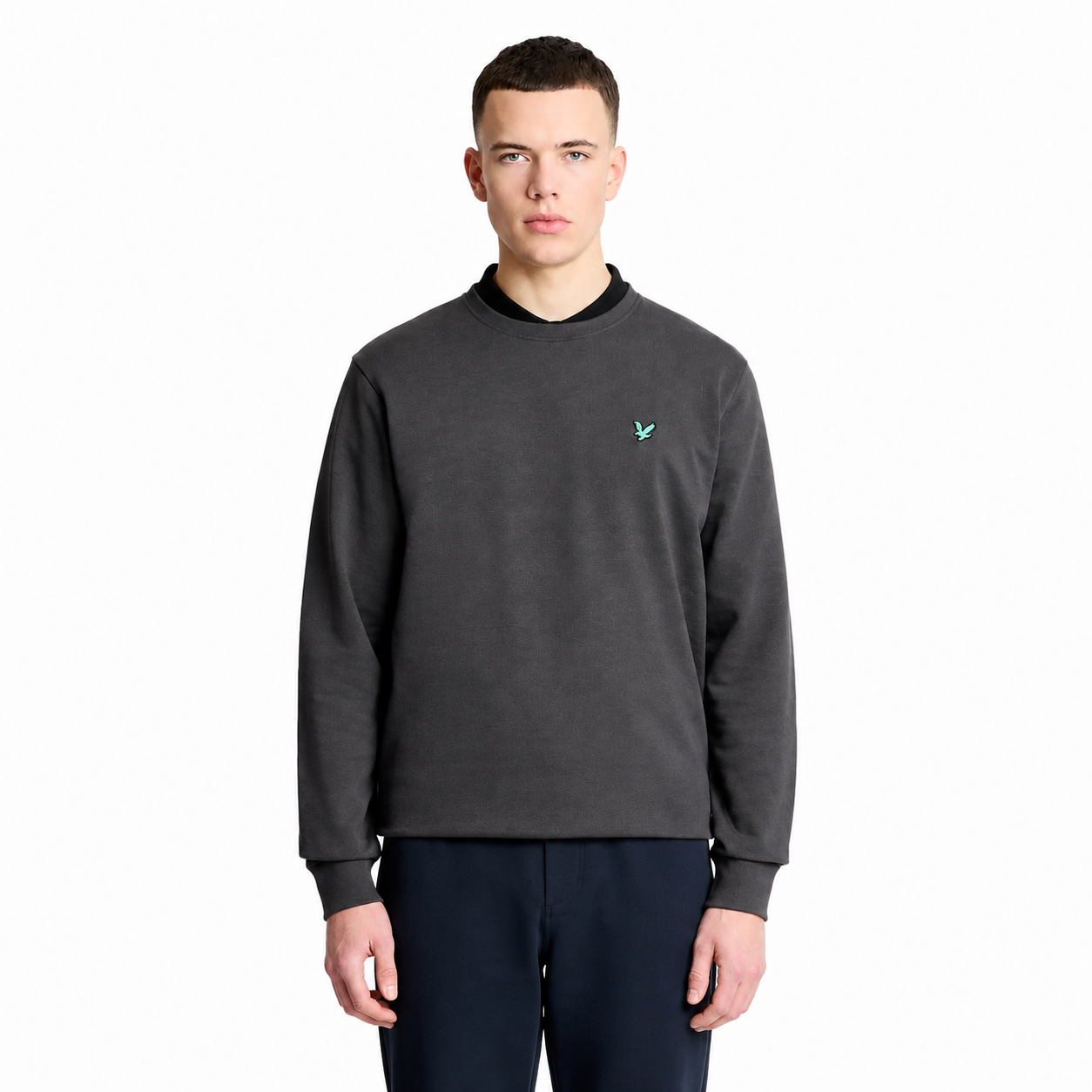 LYLE & SCOTT CURRENT SEASON GREEN EAGLE CREW NECK SWEATSHIRT - GUNMETAL
