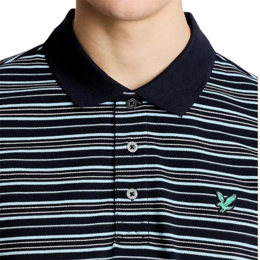 LYLE & SCOTT GOLF STRIPE POLO SHIRT - DARK NAVY/ SEA BREEZE BLUE/ CHARCOAL