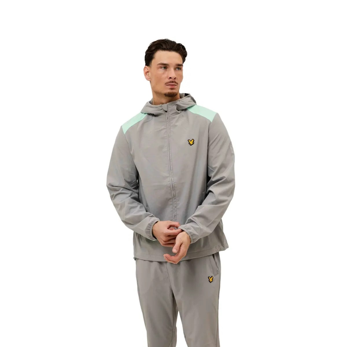 LYLE & SCOTT PANELLED WINDBREAKER JACKET - ULTIMATE GREY/ COOL MINT