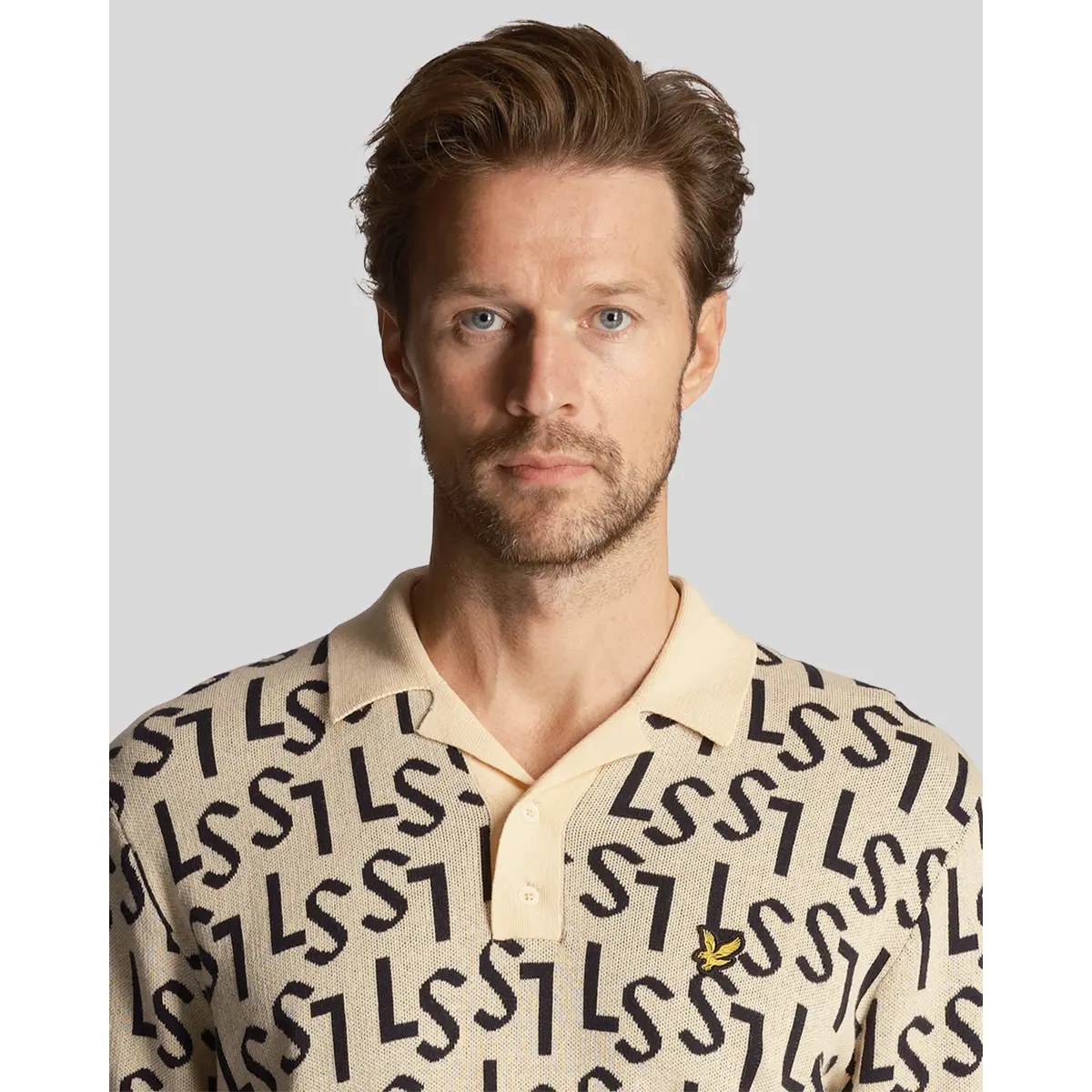 LYLE & SCOTT MONOGRAM KNITTED POLO - SAND DUNE