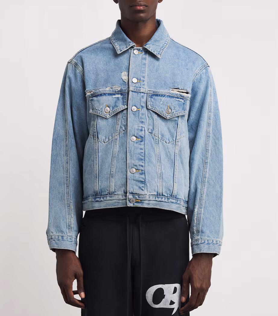 COLE BUXTON DISTRESSED DENIM JACKET - BLUE