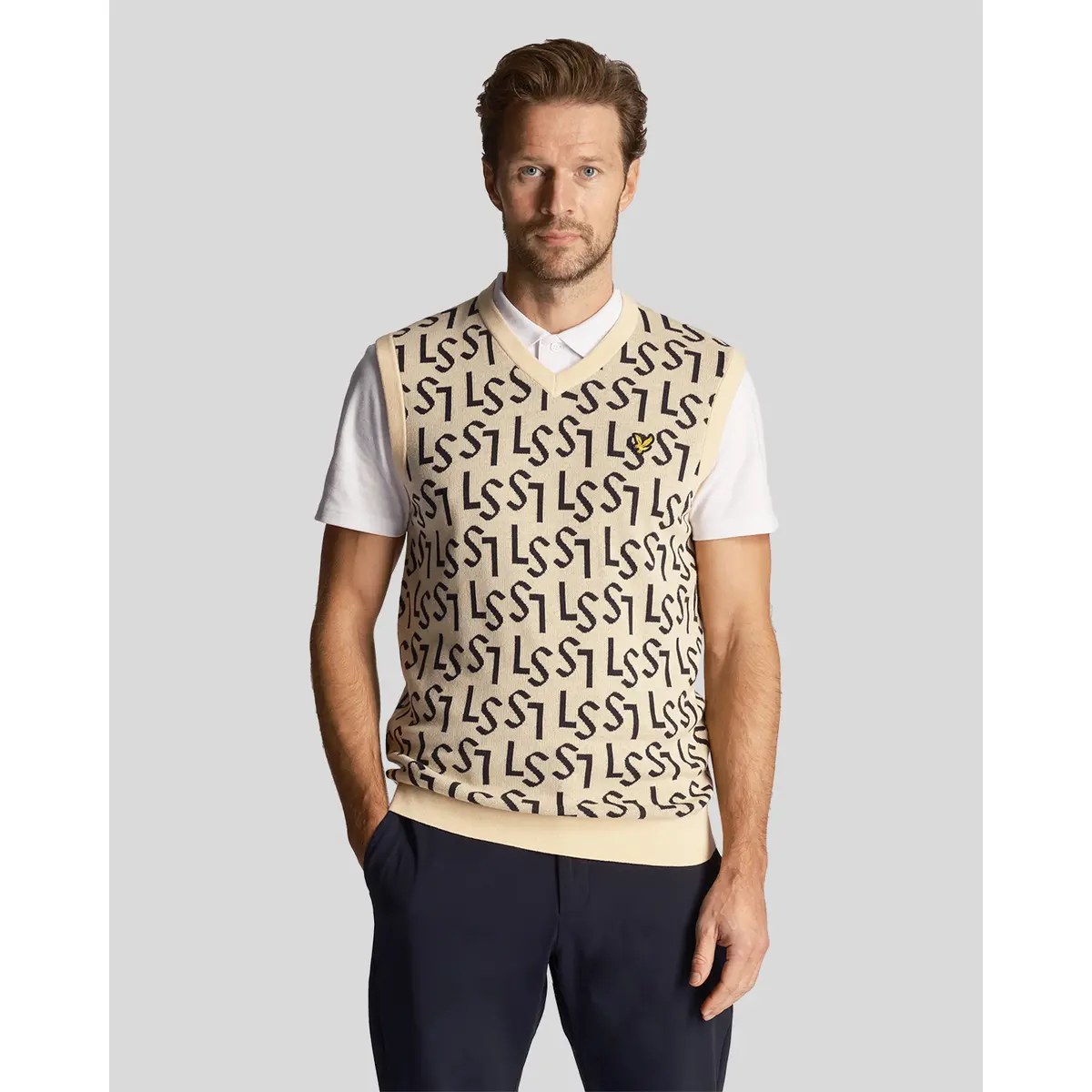 LYLE & SCOTT MONOGRAM KNITTED TANK TOP - SAND DUNE