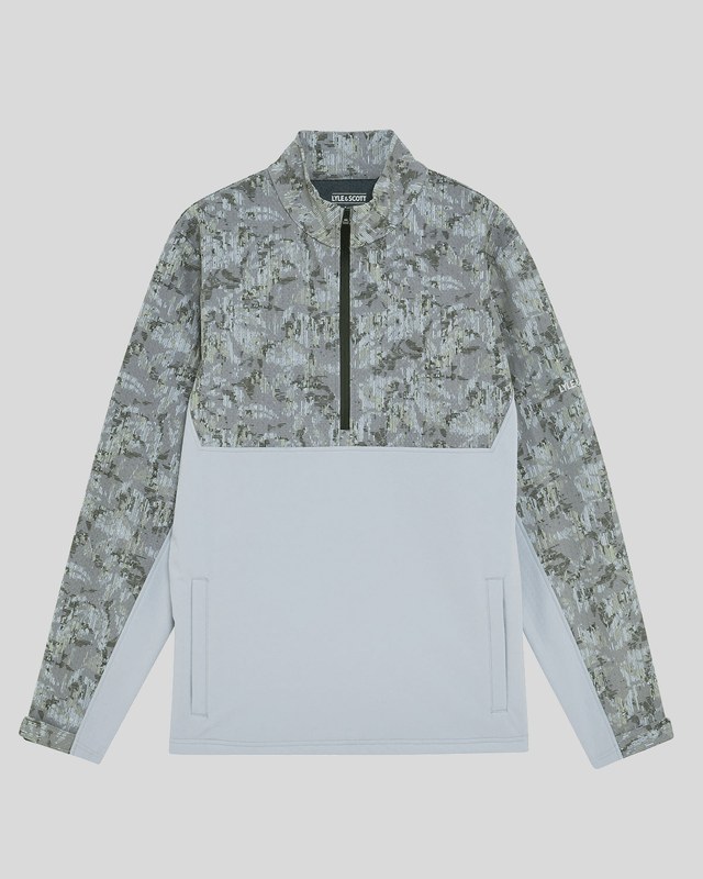 LYLE & SCOTT GOLF PRINTED HALF ZIP WINDJAMMER JACKET - TRUE IRON/ JET BLACK