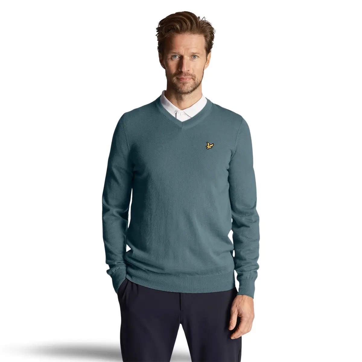 LYLE & SCOTT GOLF V NECK PULLOVER - IRON BLUE