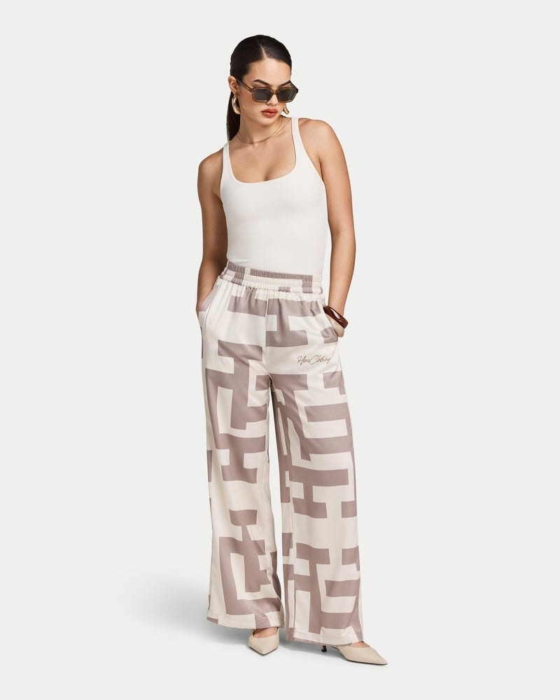 HERA WOMENS PRINTED TROUSER - OFF WHITE/ TAUPE