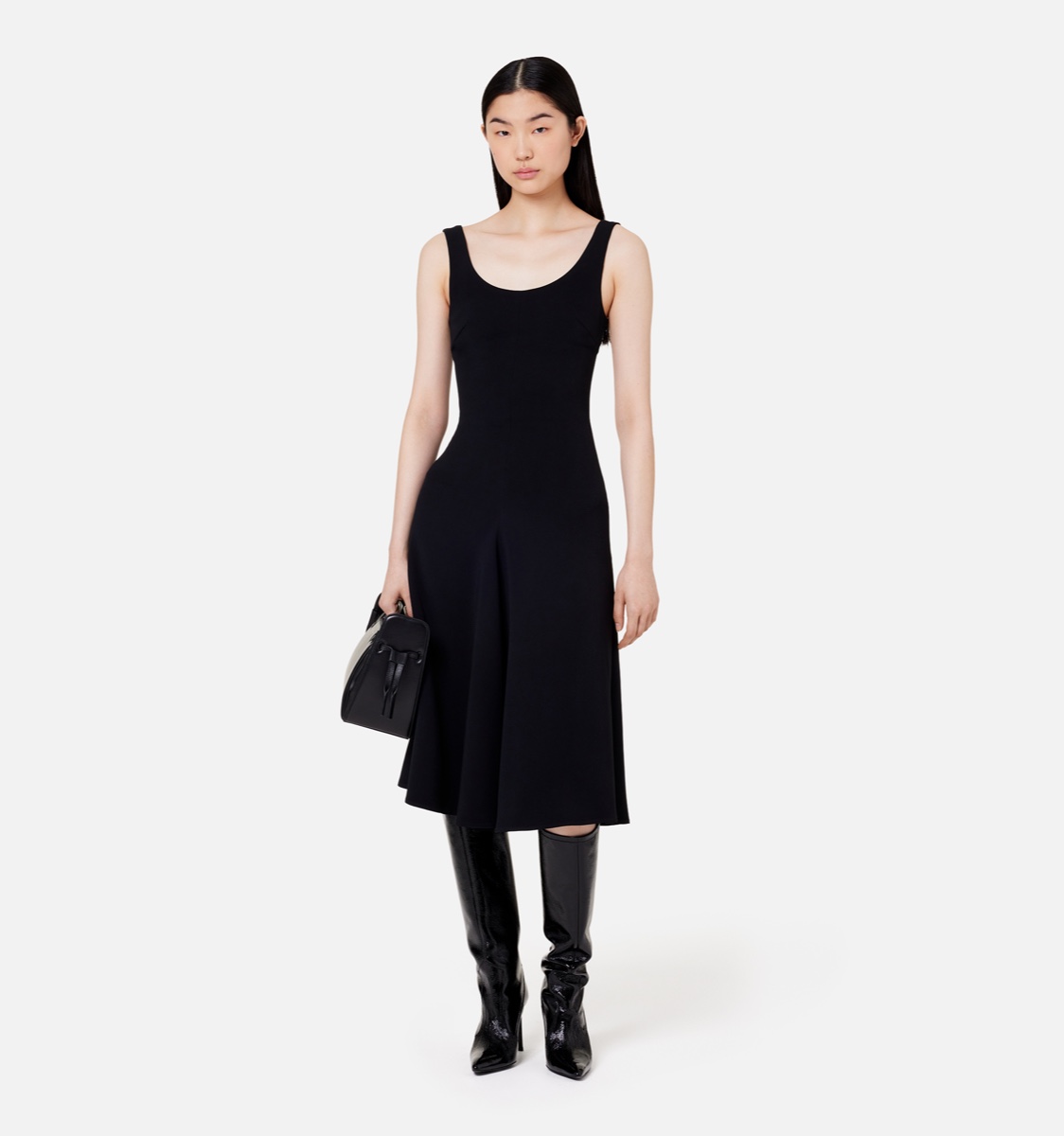 AMI PARIS DRESS WITH GODETS - BLACK