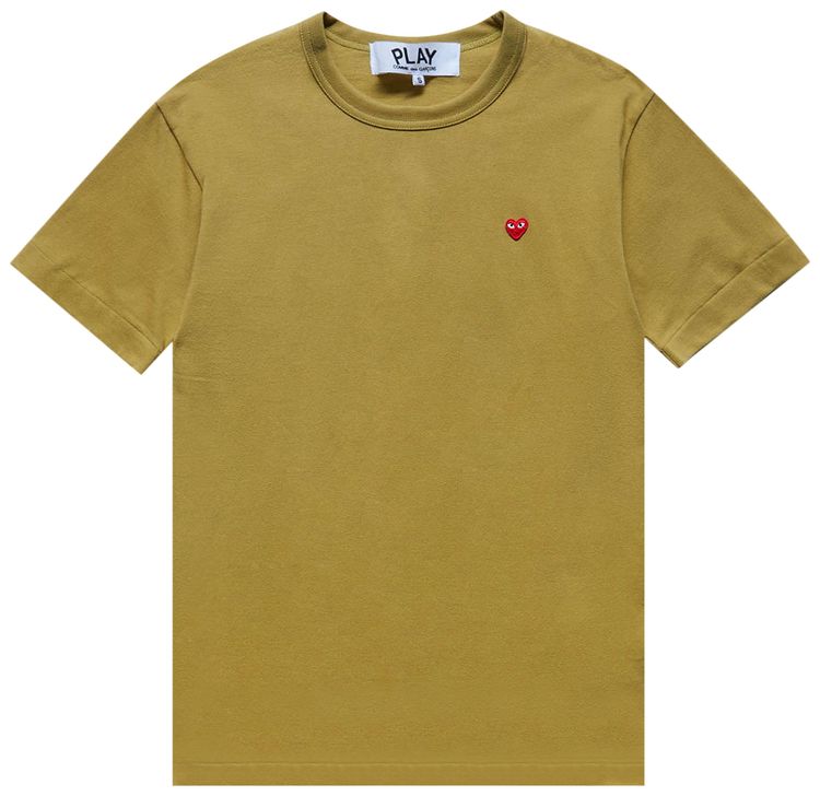 COMME DES GARCONS PLAY SMALL CHEST LOGO S/S T-SHIRT - OLIVE/RED