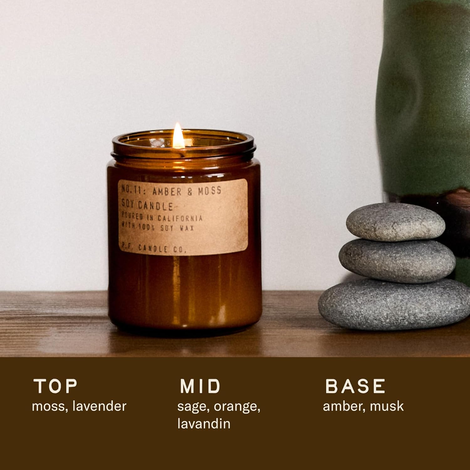 P.F. CANDLE CO NO.11 AMBER & MOSS 7.2 OZ SOY CANDLE - BROWN